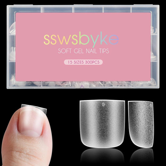 Toe Nail Tips, SSWSBYKE 300Pcs Short Square Soft Gel Full Cover Fake Toe Nail Tips 15 Sizes Matte Press on Acrylic Toe Nail Extensions For Home DIY Nail Salon