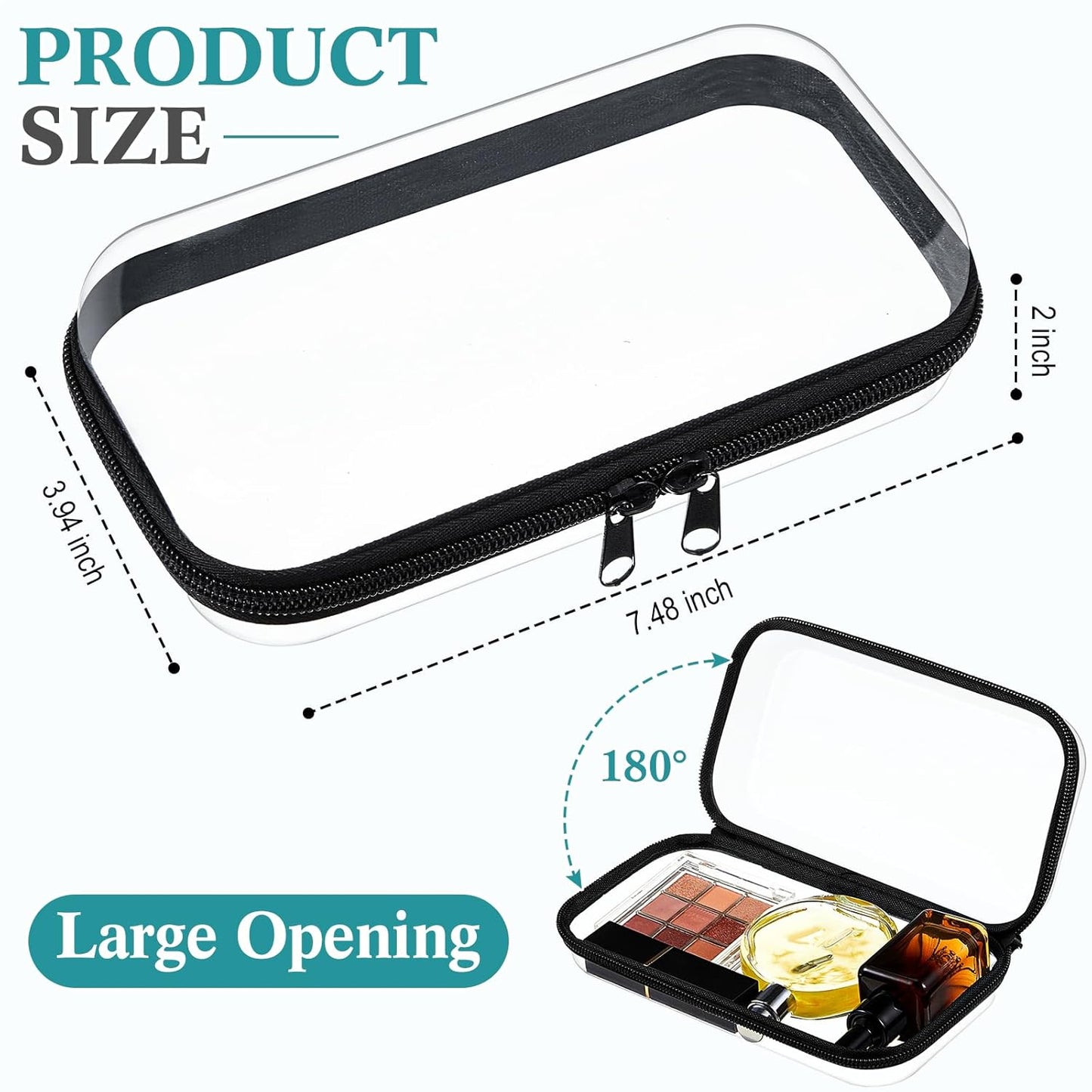 Hoolerry 3 Pcs Clear Hard Zipper Case Plastic Pouch Transparent Hard Case Clear Makeup Bag Portable Travel Organizer Bin for Cosmetics, Building Blocks, Puzzles(Black,S)