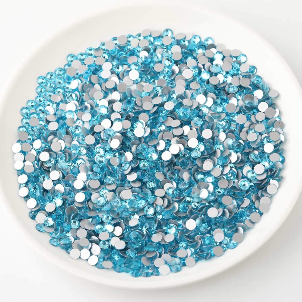 Beadsland 288pcs Flat Back Crystal Rhinestones Round Gems for Nail Art and Craft Glue Fix,Aquamarine,SS34,7.1-7.3mm