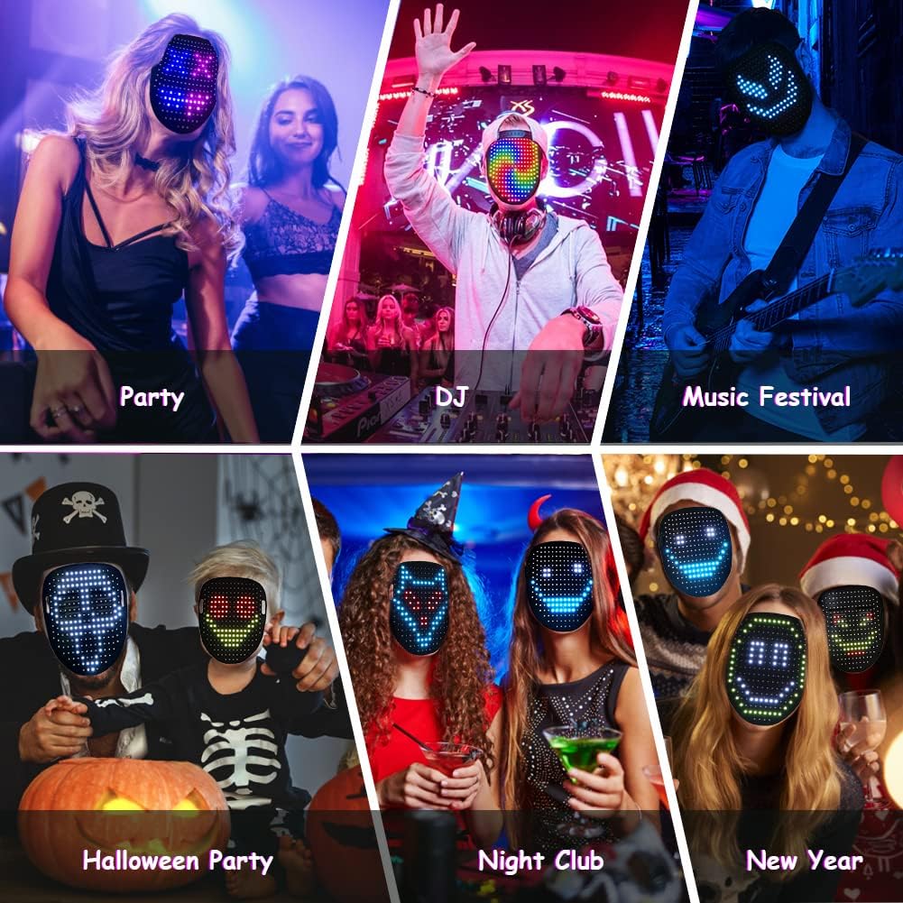 Led Mask with Gesture Sensing, Light Up Face Mask, Led Halloween Mask,Digital Mask for Costume Cosplay Party Masquerade