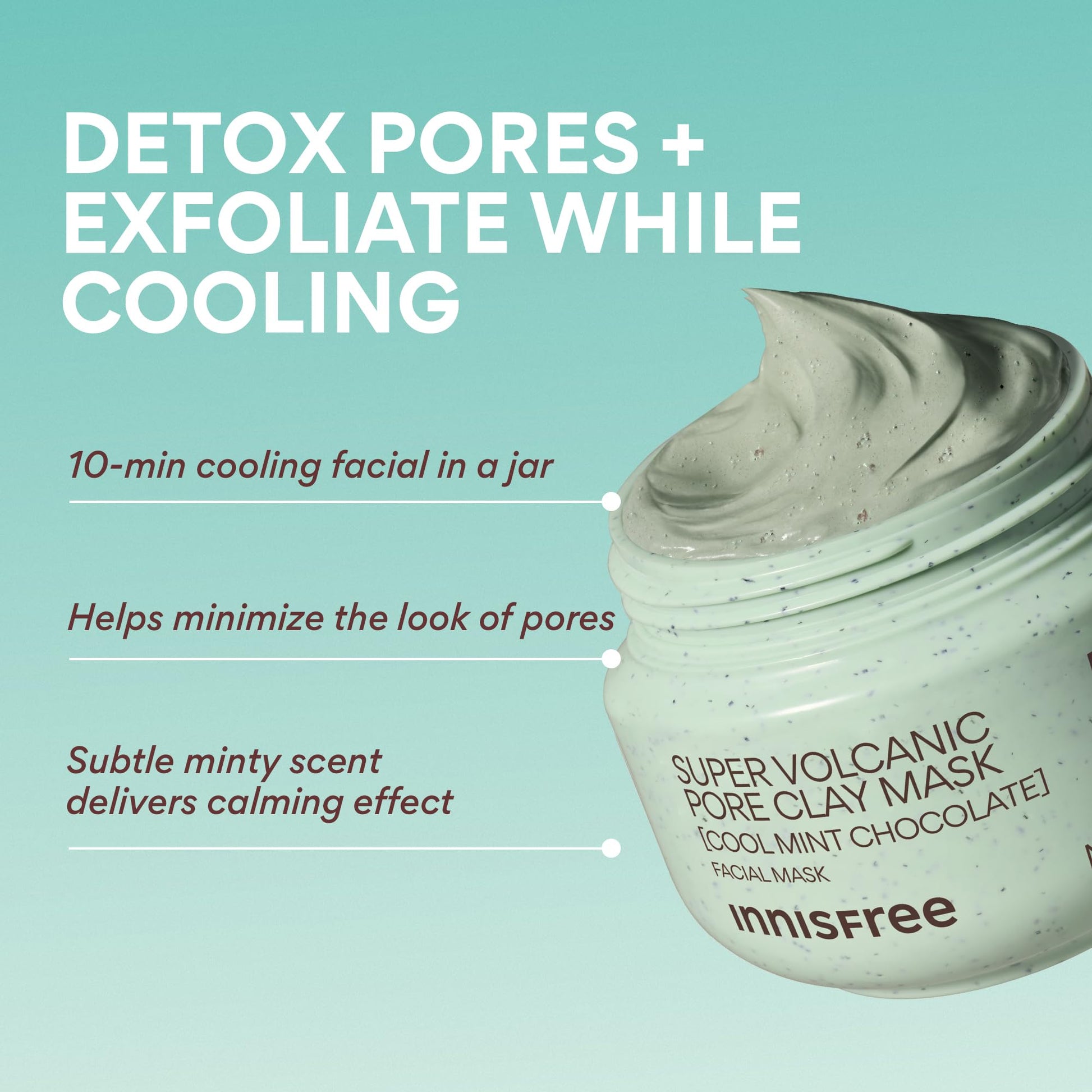 Innisfree Mint Chocolate Super Volcanic Clay Mask | Exfoliating Korean Mask with AHA and Hyaluronic