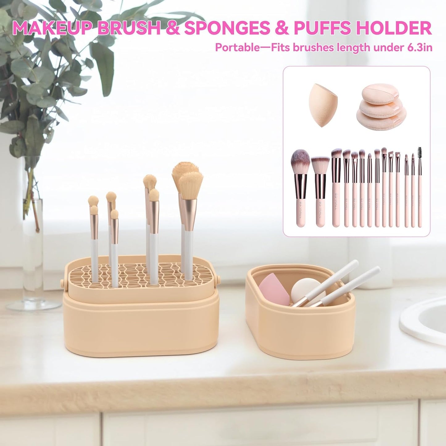Makeup Brush Cleaner Mat 3 in 1 Makeup Brush Holder Silicone Makeup Brush Drying Rack Make Up Brush Cleaning Bowl Make Up Brush Cleaner Pad Cosmetic Storage Box Cleaning Tool for Sponge Powder Puff