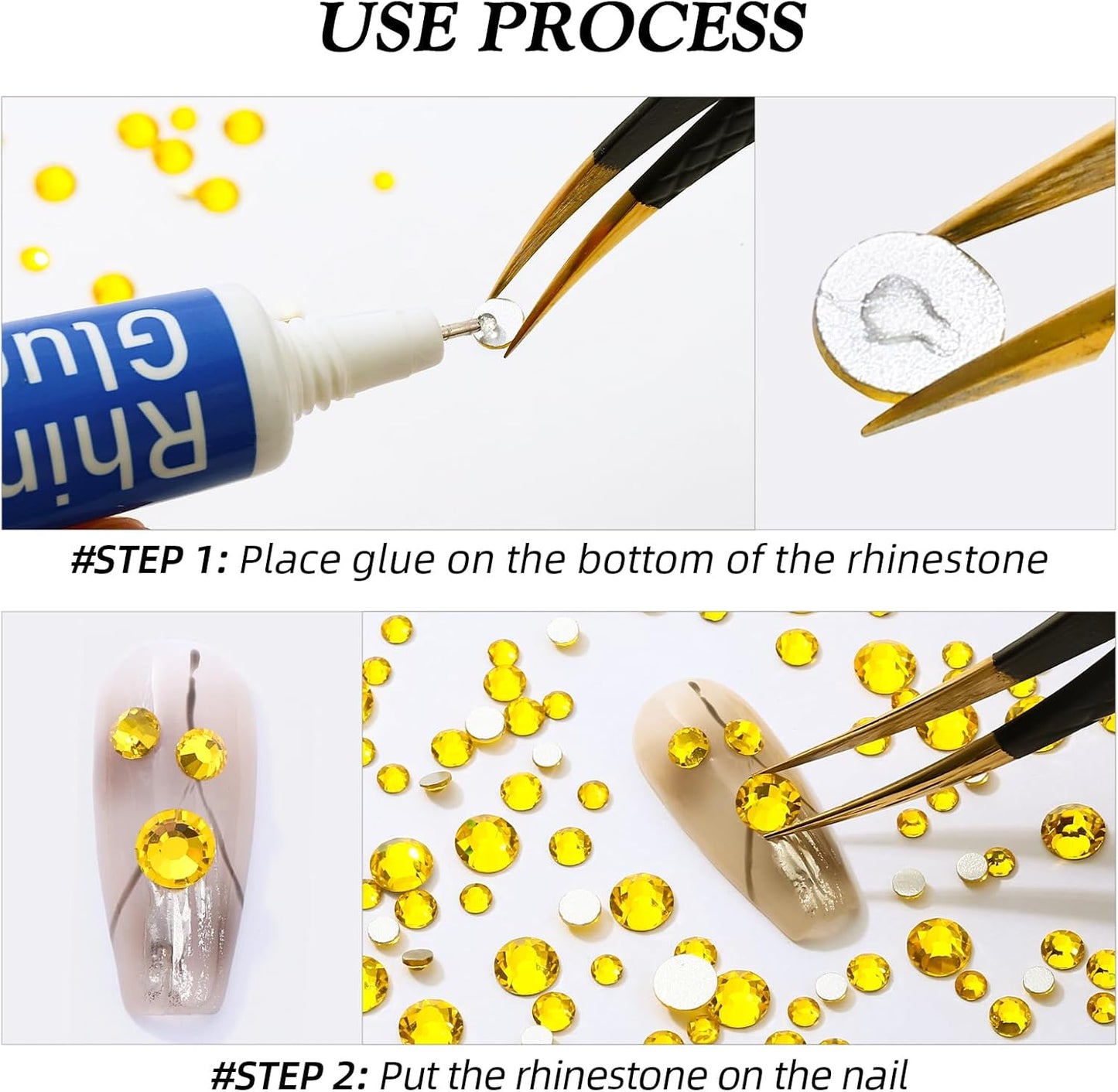 Citrine Flatback Rhinestones, Glass Rhinestones for Nail Art and Craft, Glue Fix, Loose Crystal Gemstones(Yellow, SS6, 1440pcs, 1.9-2.0mm)