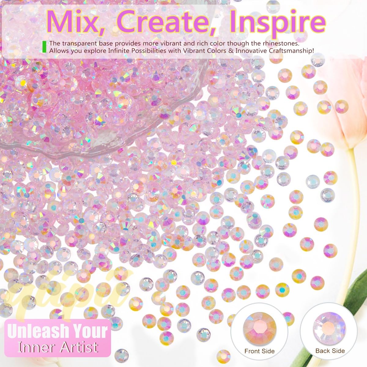 Transparent Clear Light Pink AB Jelly Resin Rhinestones for Crafting 3mm 4mm 5mm Flatback Stones Diamonds Crystals Gems Charms for Nails Face Eyes Makeup Tumblers Bottles Crafts Clothes Shoes