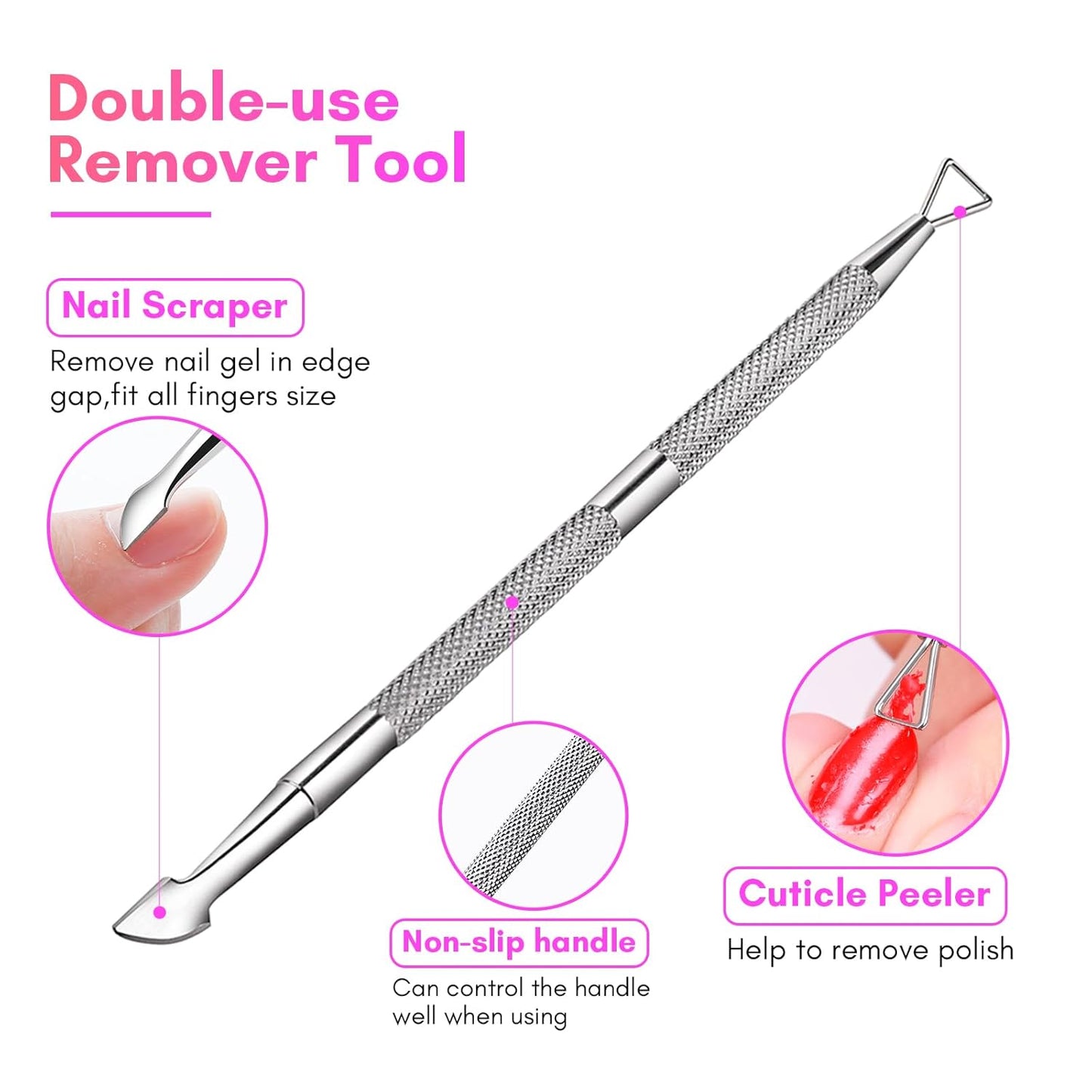 Makartt Nail Polish Remover Kit 20 Pcs, Soak Off Cap Clips, with Double-Ended Cuticle Pusher, UV Gel Polish Removal Tools for Fingers and Toes, Reusable, Rose