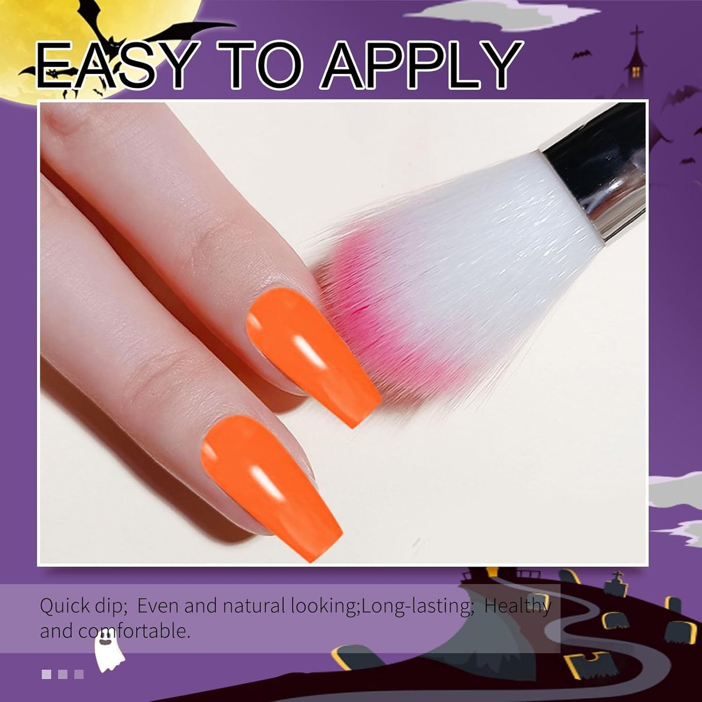 Honey Joy Dip Powder Nail Kit Starter, 4 Colors Halloween Witch Black Pumpkin Orange Mystic Purple Dipping Powder Liquid Set with Base Top Coat for Nail Art Manicure Salon DIY, Dip-7pcs-No.10