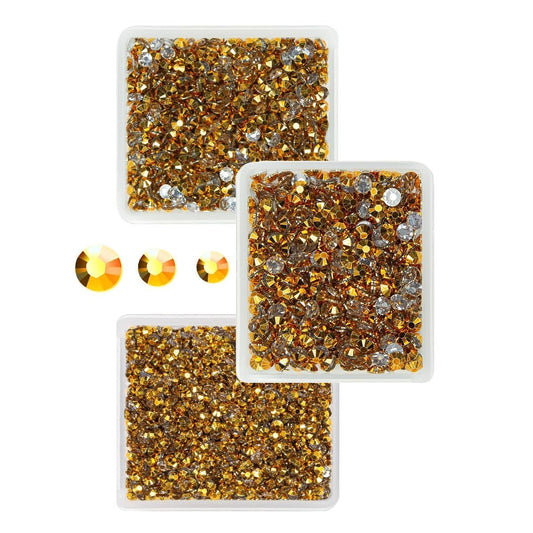 Bright Gold Resin Rhinestones for Crafting 3mm 4mm 5mm Golden Flatback Jelly Stones Bulk SS10 SS16 SS20 Non-Hotfix Diamonds Crystals Gems for Nails Face Eyes Makeup Tumblers Bottles DIY Crafts