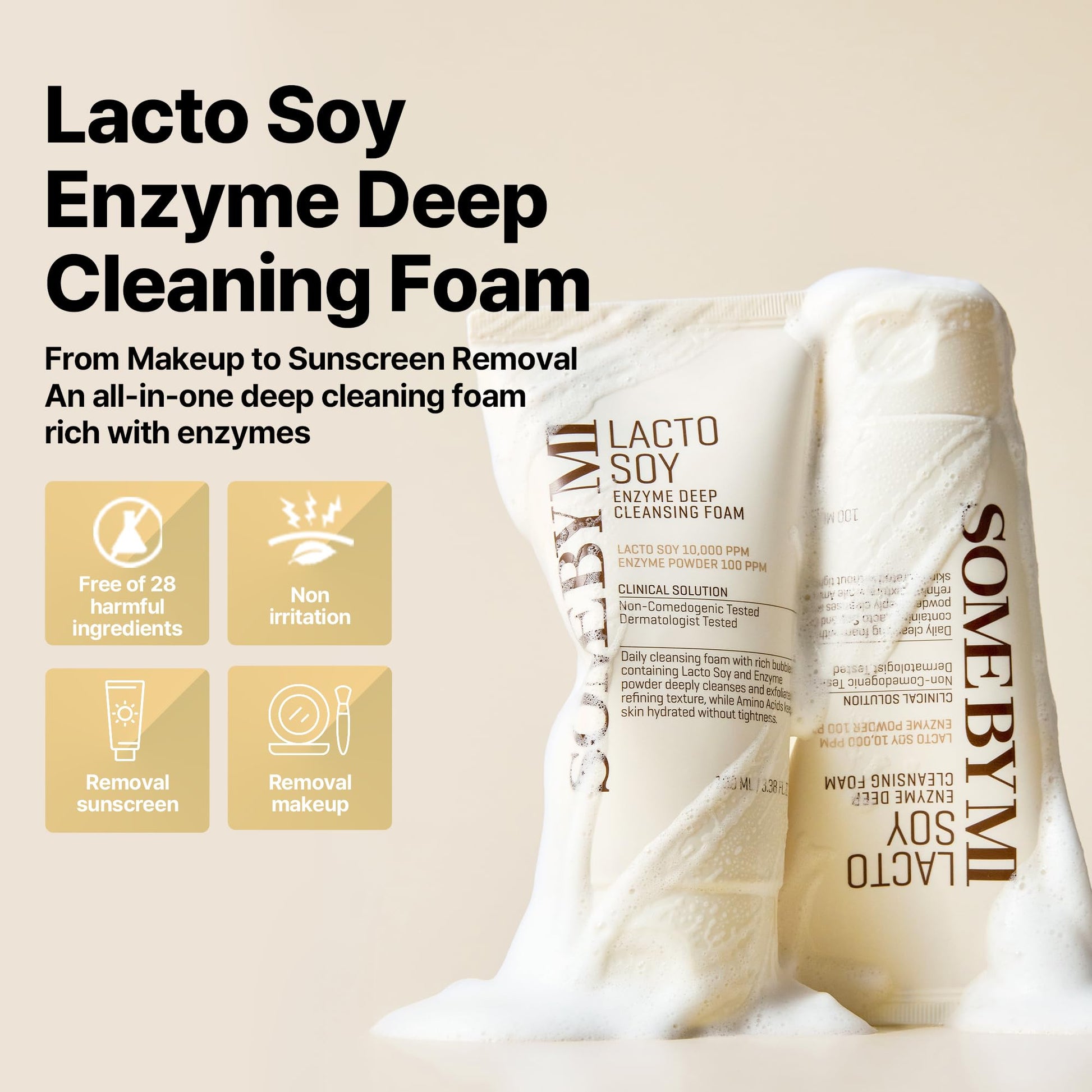 SOME BY MI Lacto Soy Enzyme Deep Cleanser – 3.4oz, 100ml – Korean Vegan Face Wash with Papain & Soy