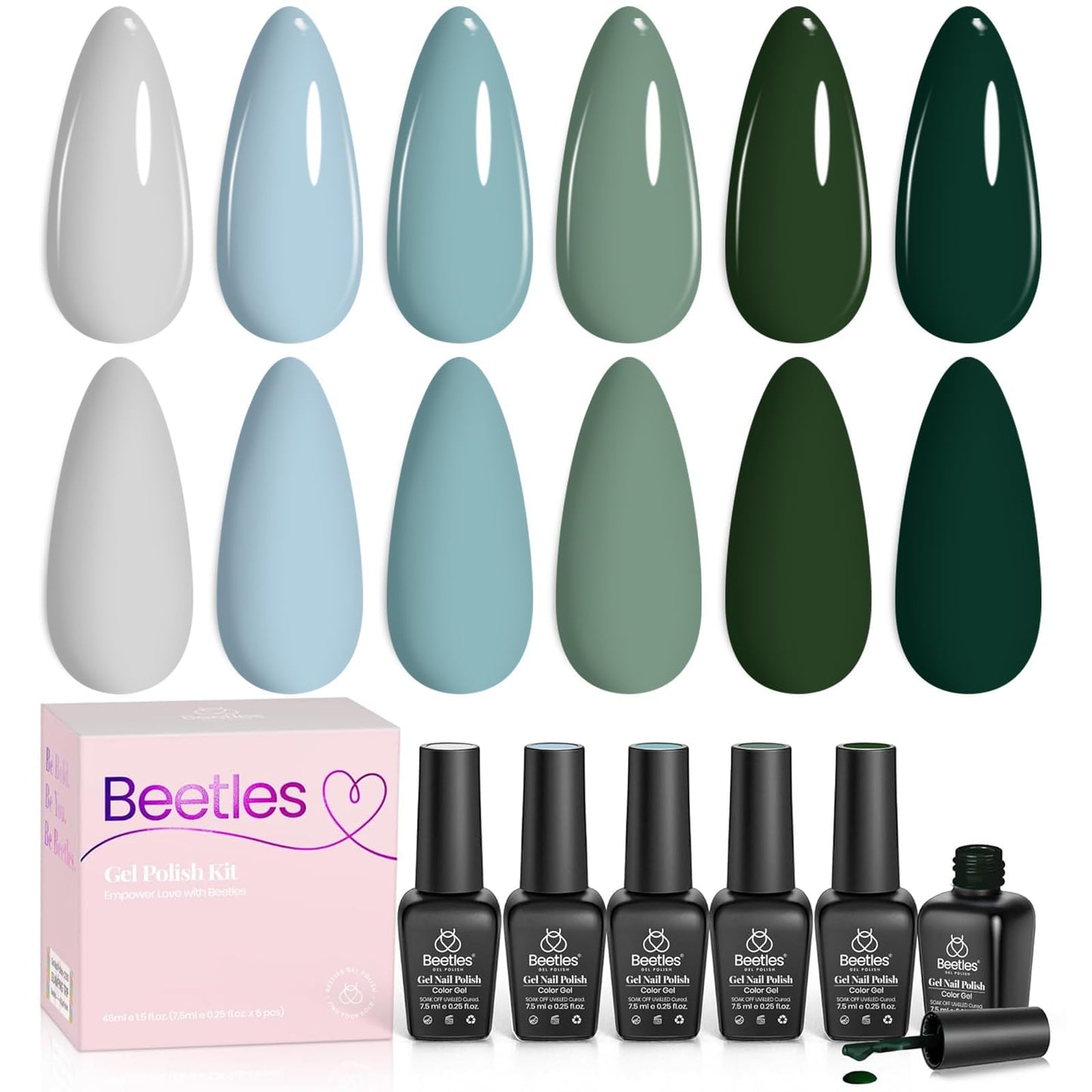 Beetles Green Gel Polish Set, 6 Colors Misty Forest Collection
