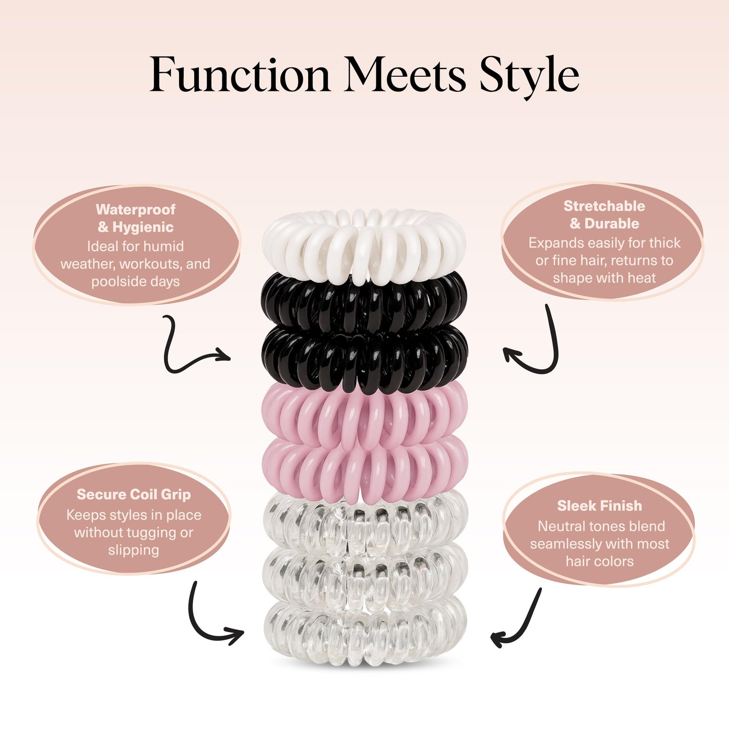 Kitsch Spiral Hair Ties for Women - Durable Hair Accessories - Basics, 8pcs