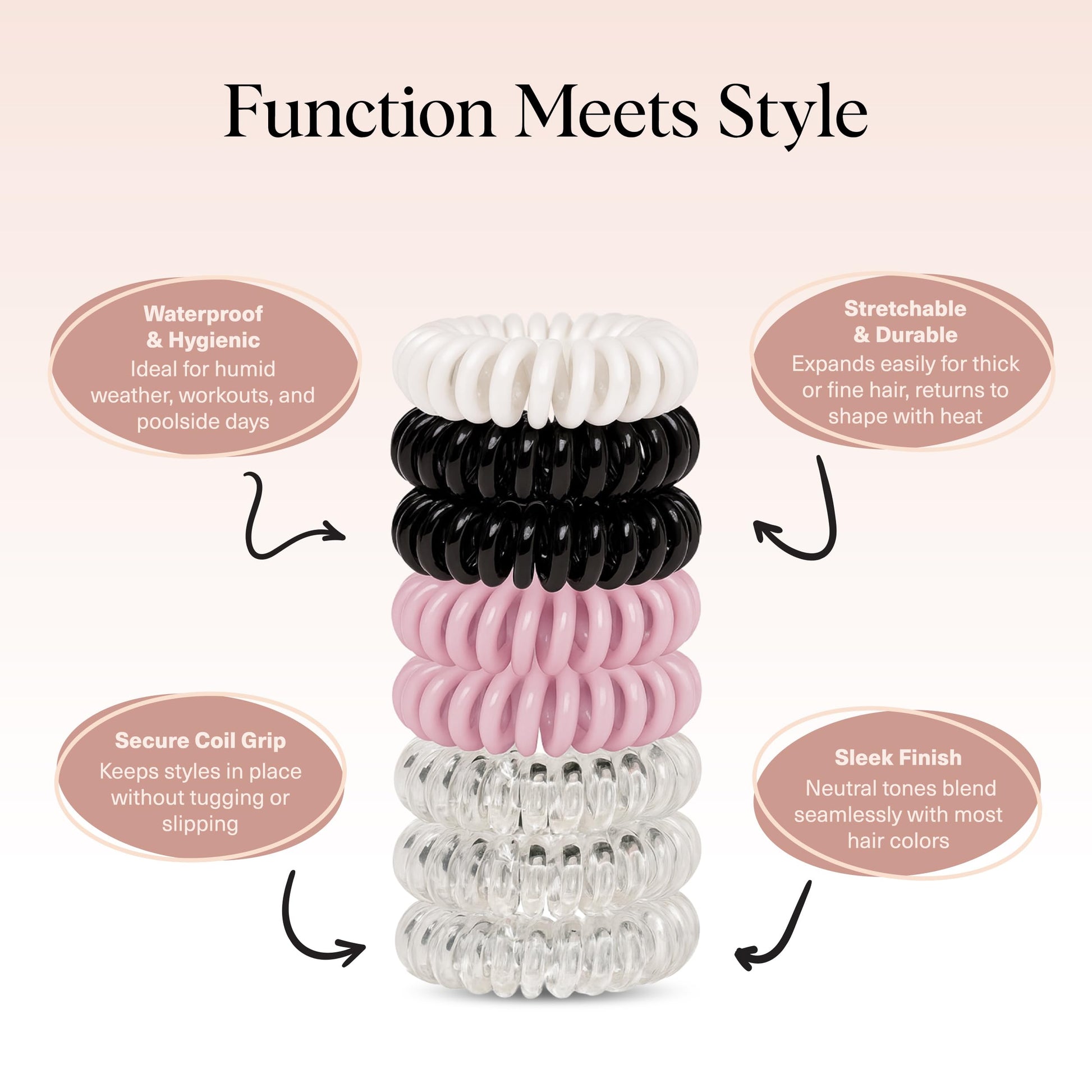 Kitsch Spiral Hair Ties for Women - Durable Hair Accessories - Basics, 8pcs