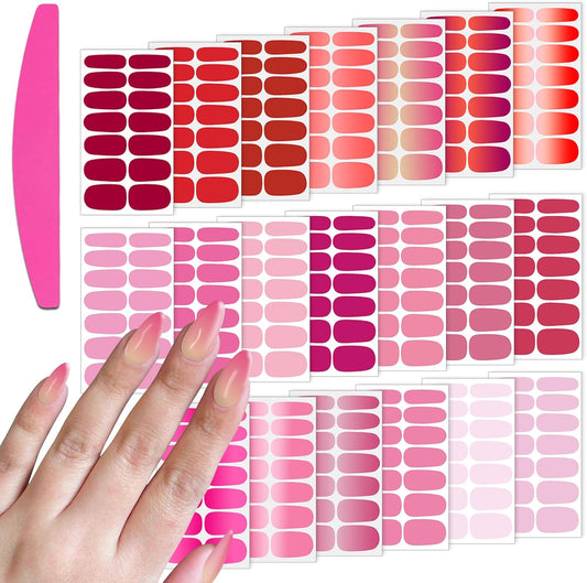 SILPECWEE Nail Polish Stickers, 20 Sheets Pink Solid Nail Stickers Full Nail Wraps with Nail File