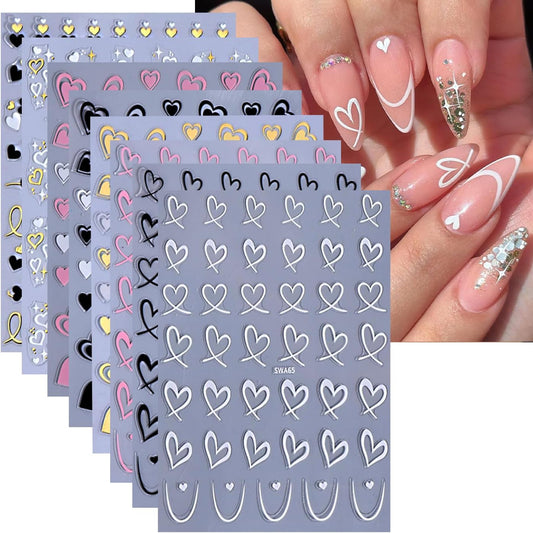 Valentine's Day Nail Art Sticker Set Nail Supplies Hearts Nail Decals 3D Self Adhesive Love Hollow Peach Heart Shaped Nail Design Valentine French Sticker for Women Valentine Holiday Nail Decoration