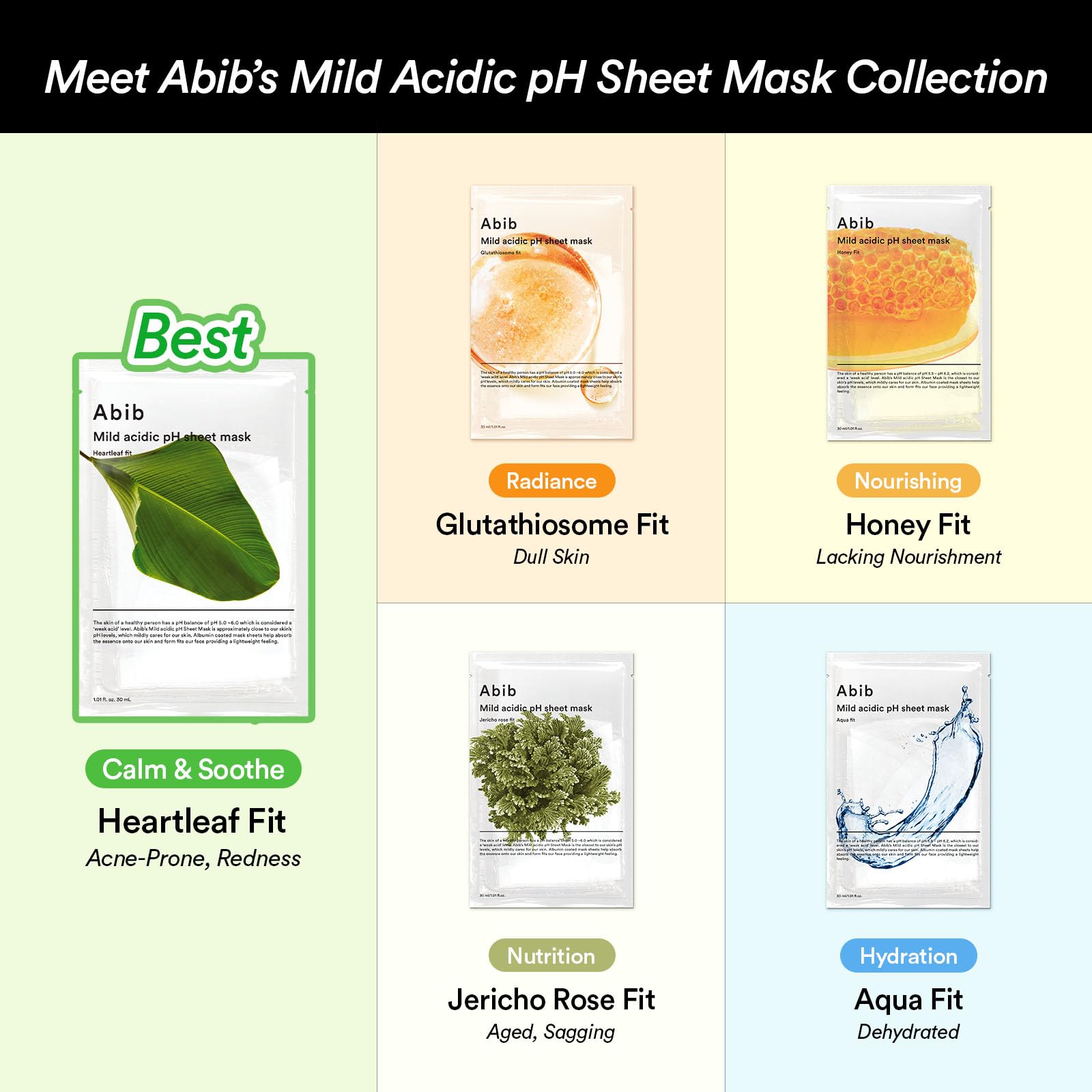Abib Mild Acidic Ph Sheet Mask Glutathiosome Fit 10 Sheets (Skin Tone) I Korean Face Mask for
