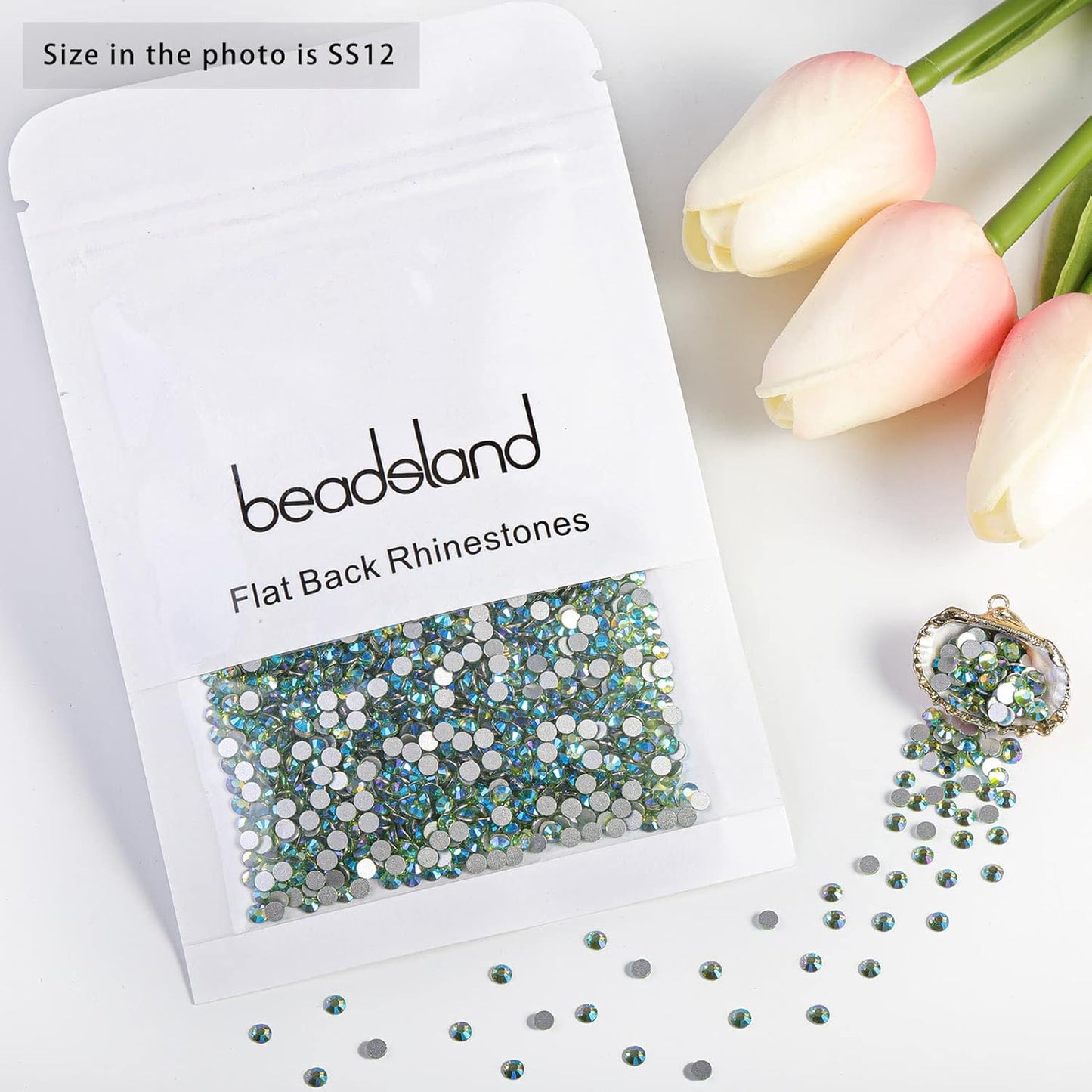 Beadsland 1440 Pieces Flat Back Crystal Rhinestones Round Gems,Peridot AB,SS12,3.0-3.2mm