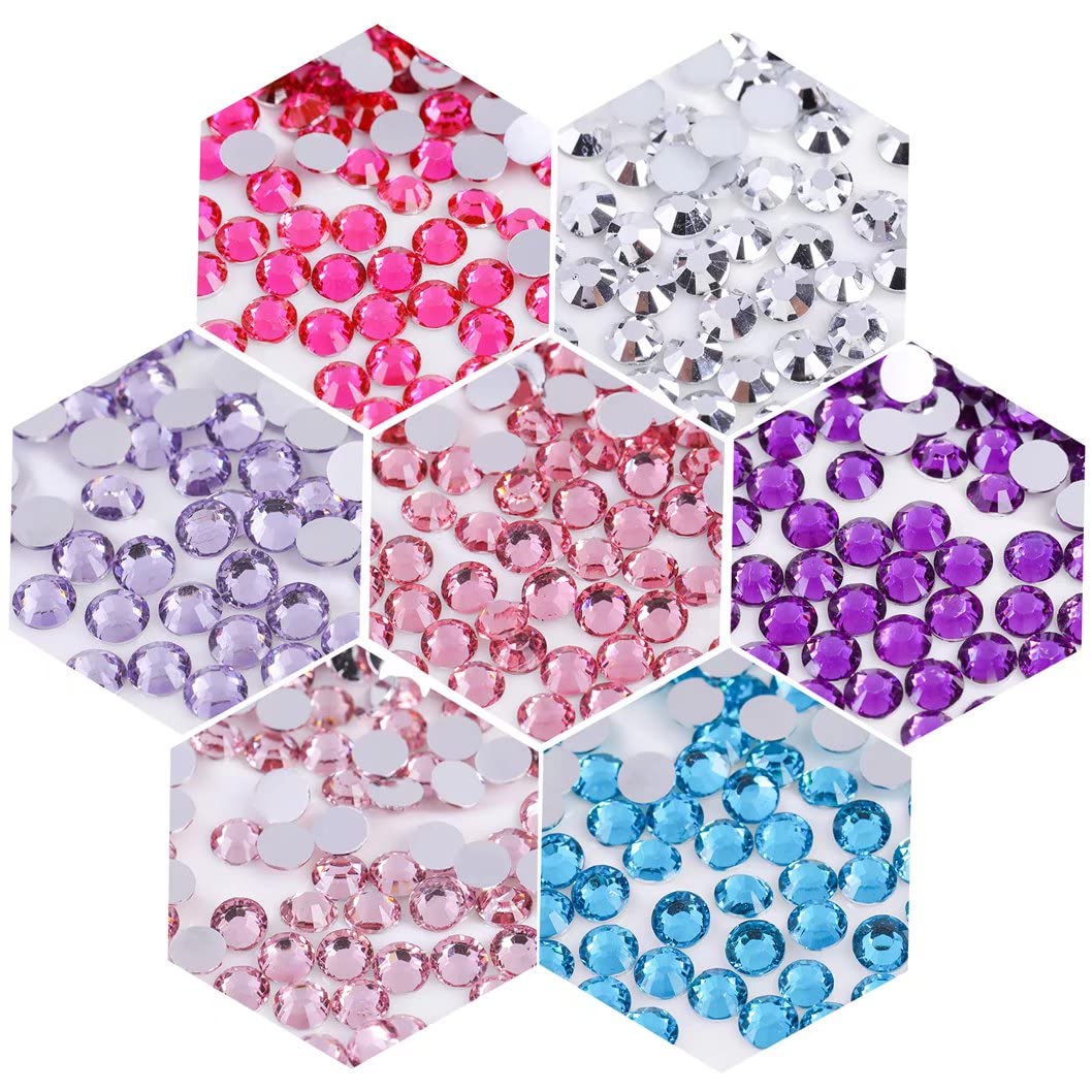 500 Pieces SS30 6mm Flatback Rhinestones Clear Glass Round Gems Crystals for Nail Art DIY Crafts Clothes Shoes Bags （Pink）