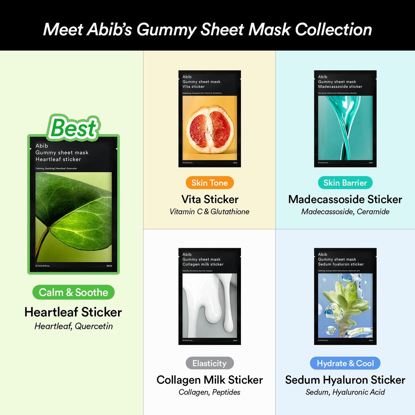 Abib Gummy Sheet Mask Madecassoside Sticker 10 Sheets (Skin Barrier) I Korean Face Mask for