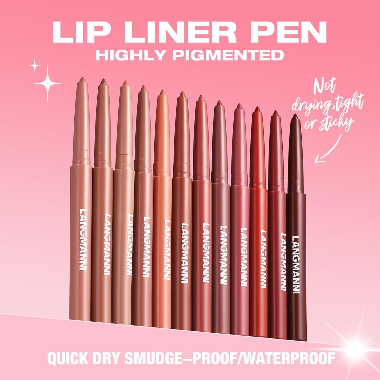 LANGMANNI 4Pcs Sculpting Matte Velvet Lip Liner Set,Smooth Creamy Texture,Waterproof And High Pigmented For Girls Daily Application Lip Makeup(9+10+11+12)