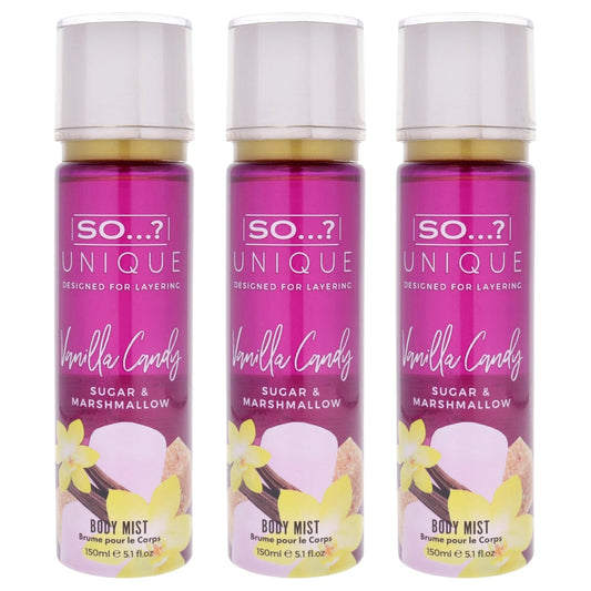 So...? Unique Body Mist - Vanilla Candy for Women - 5.1 oz Body Mist - Pack of 3