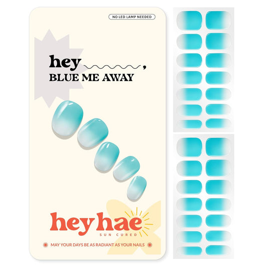 Semi Cured Gel Nail Strips | No LED Lamp Needed | Ombre, Blue, Spring | Easy Apply & Remove, Salon