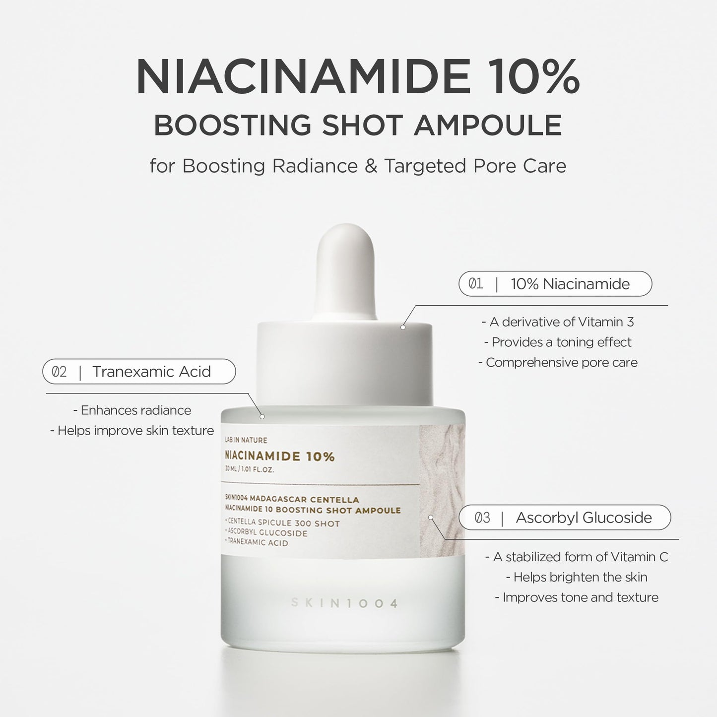 SKIN1004 Niacinamide 10% Boosting Shot Ampoule, Niacinamide Spicule Serum for Face, Facial Ampoule