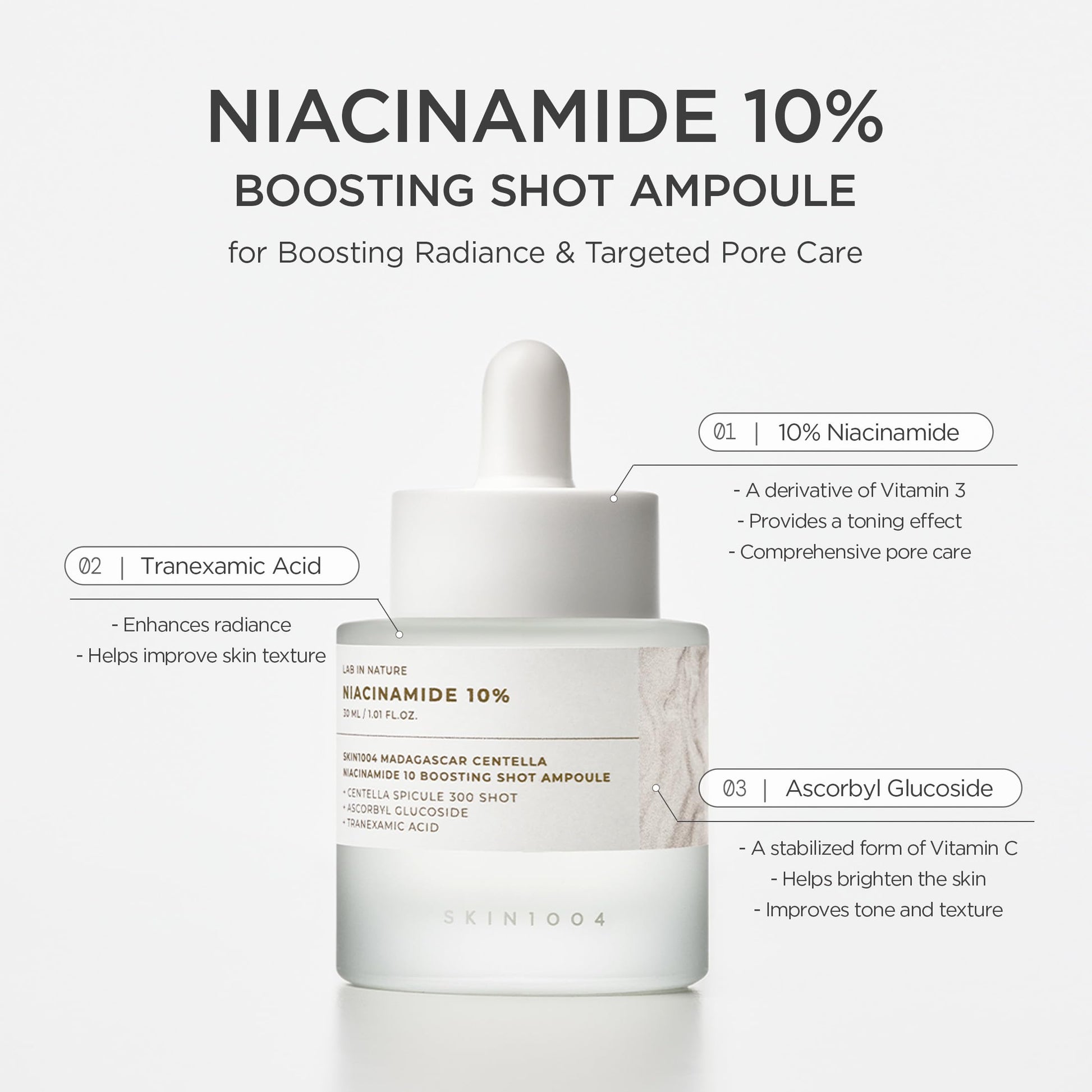 SKIN1004 Niacinamide 10% Boosting Shot Ampoule, Niacinamide Spicule Serum for Face, Facial Ampoule
