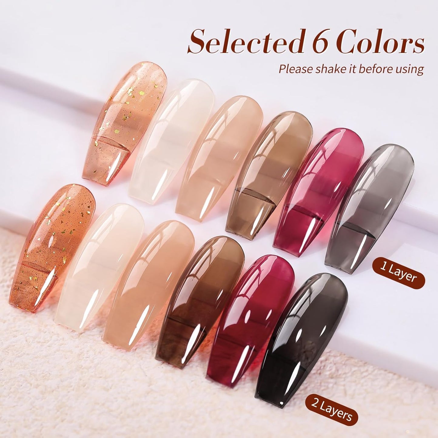 Born Pretty Jelly Gel Nail Polish Set Fall Winter Brown Blood Red Burgundy Black Gel Polish Sheer Milky Nude Transparent Halloween Gel Polish Set Nail Art Varnish Manicure Collection Gift 7ML 6PCS
