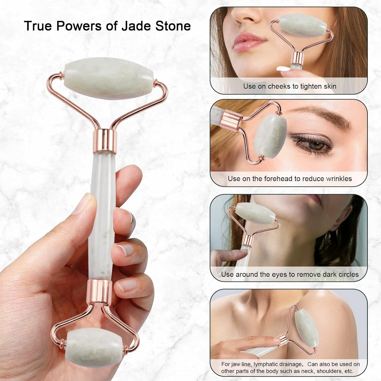 Jade Roller for Face, Facial Roller Massager Skin Care Tool, Gua Sha Facial Tools for Face, Neck, Eyes, Reduce Puffiness of The Skin