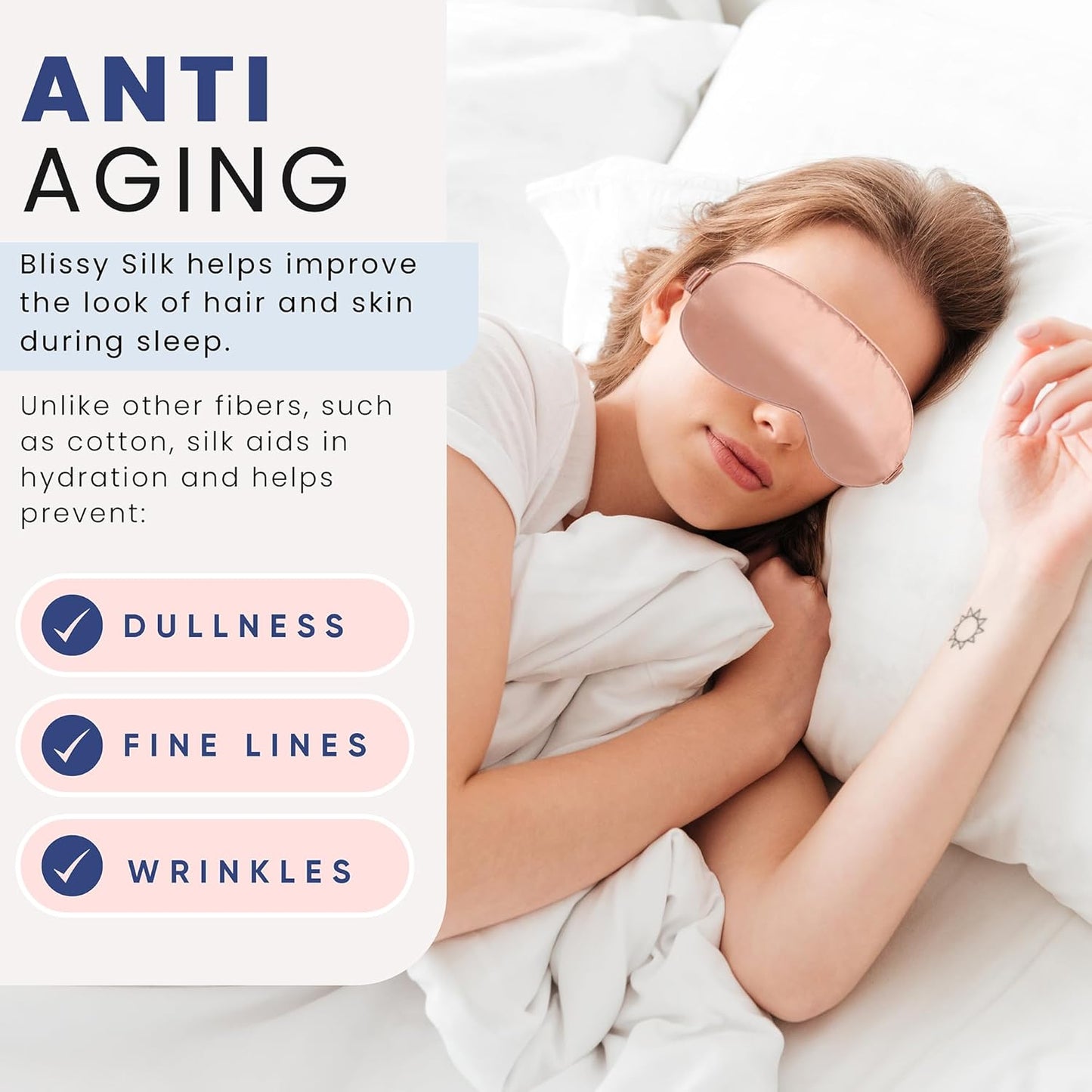 Blissy Silk Sleep Mask - Silk Eye Sleeping Mask for Women & Men for Total Blackout - 100% Pure Mulberry Silk, 22 Momme 6a Fibers - Blindfold Silk Sleep Mask Side Sleeper Eye Cover (Rose)