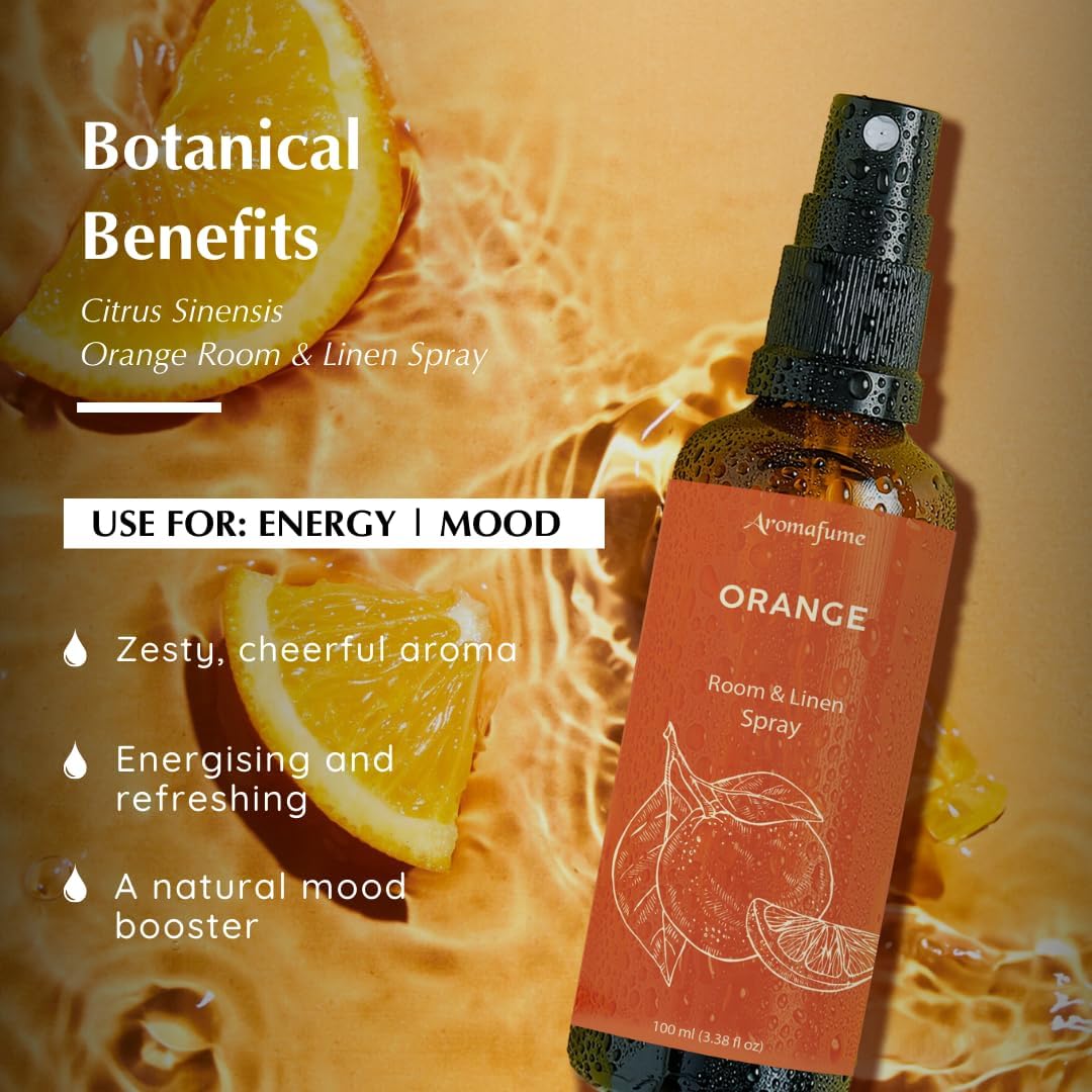 Orange Room, Linen & Pillow Spray by Aromafume | 100ml/3.38 fl oz | with Pure Orange Essential Oil | Aromatherapy Spray | Mist for Bedding, Fabrics