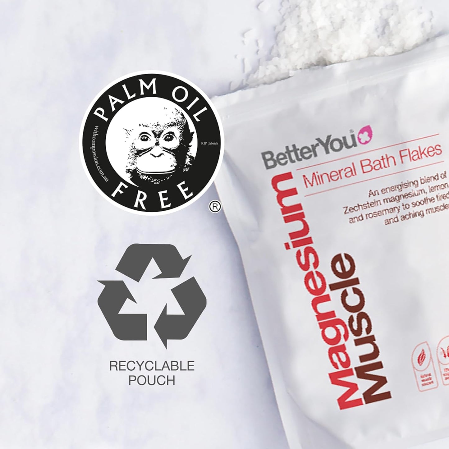 BetterYou Magnesium Muscle Bath Flakes - Mineral Bath Salts For Muscle Recovery - Post-Workout Soak For Sore Muscles - Natural Magnesium - 2.3 lb