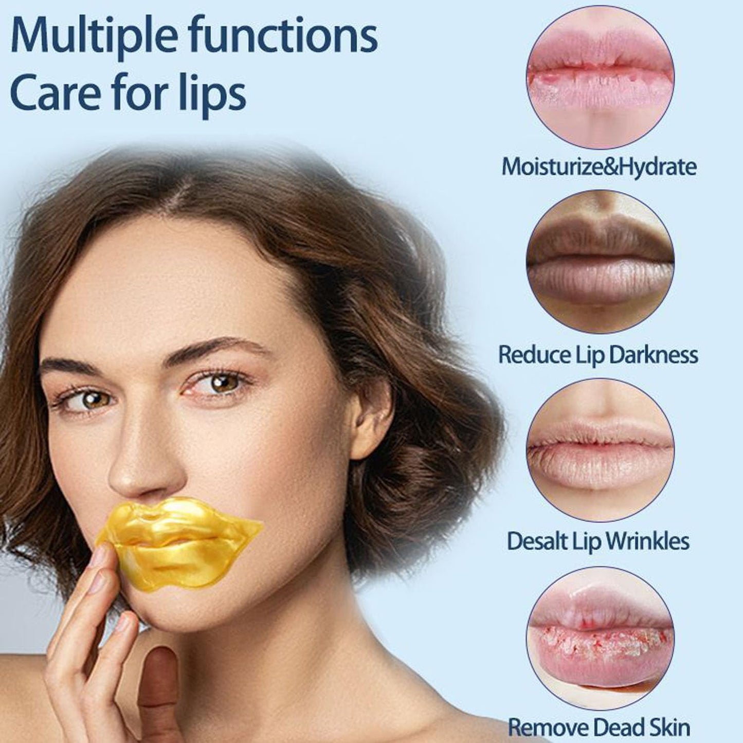 32 Pairs Eye Masks & Lip Mask, 24K Collagen Under Eye Patches for Dark Circles and Puffy Eyes, Reduce Lip Wrinkles, Anti Chapped & Remove Lip Dead Skin, Nourishes the Lip & Eye Skin (Gold)