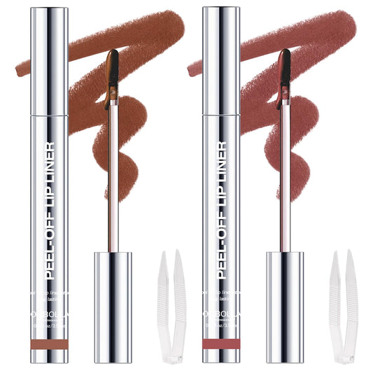 2 Colors Peel Off Lip Liner Stain Kit, Long Lasting Waterproof Matte Finish Lip Tint Stains Makeup Set for Women, Trend Colors, Easy to Use, for All Skin Types, Tweezer Include (#2+#3)