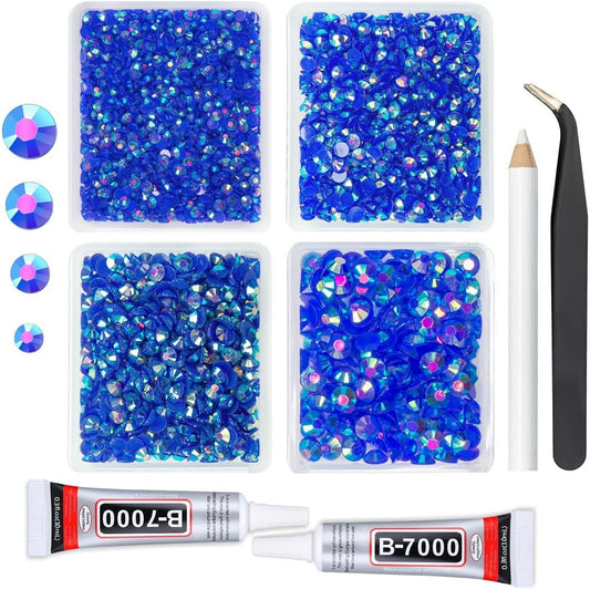 Dark Blue AB Resin Rhinestones w B7000 Jewelry Glue for Bedazzling Crafting 3mm-6mm Royal Blue
