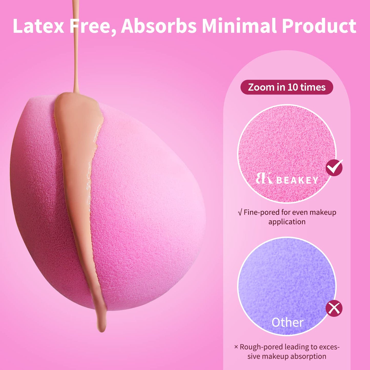 BEAKEY Makeup Sponge Set for Blending, Pink Soft Beauty Sponges