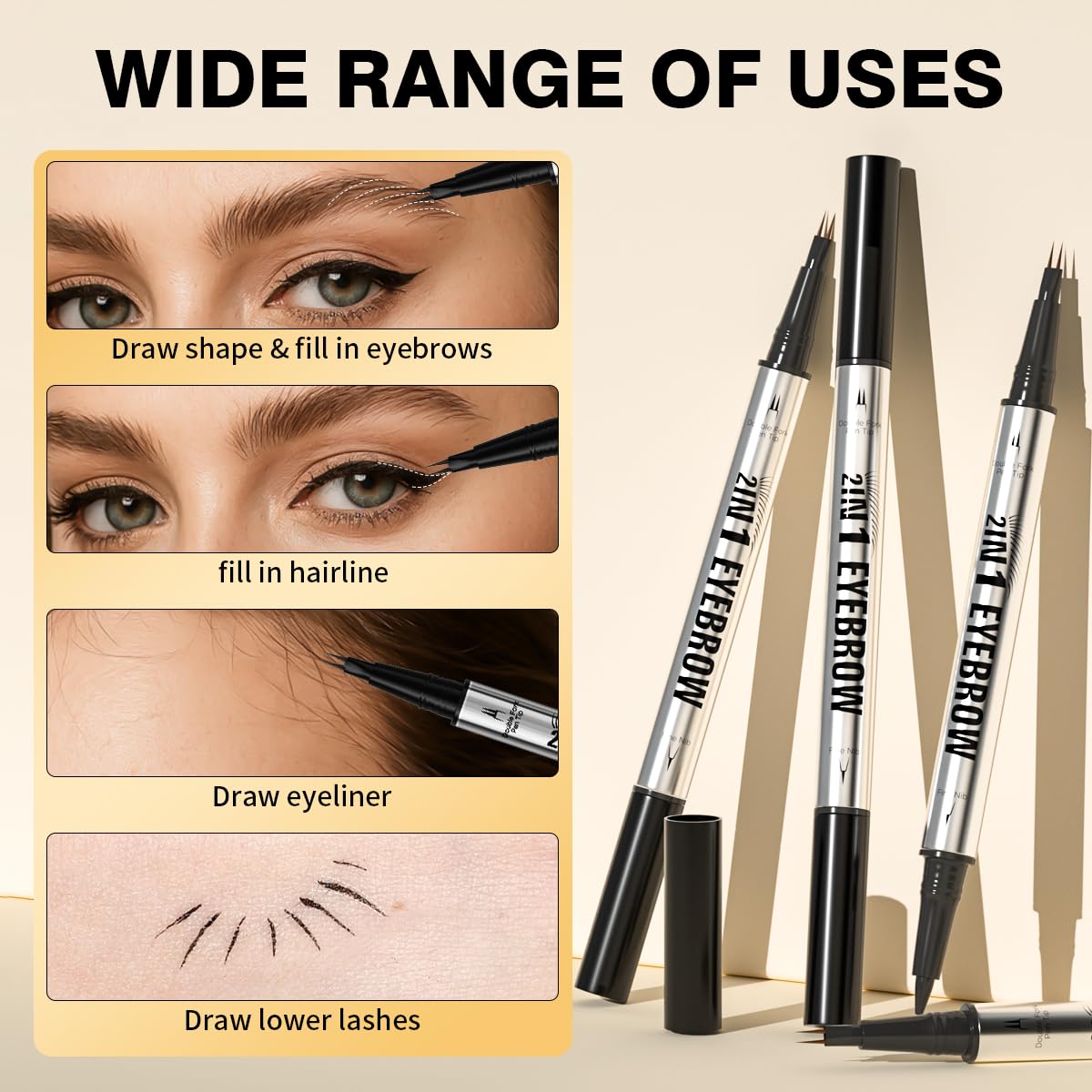 Eyebrow Pencils for Women - Microblading Eyebrow Pencil 2-In-1 Dual-Ended Eyebrow Pen with Precise 2-Fork-Tip & Brush-Tip Waterproof Eyebrow Pencil for Hair-Like Brows, Last All-Day, Brown