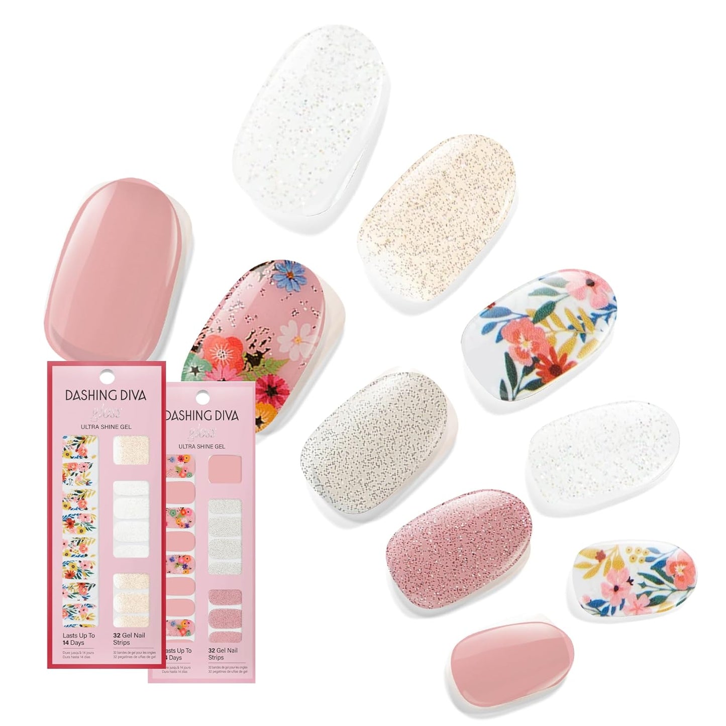 Dashing Diva Gloss Nail Strips Bundle - The Spring Florals Collection - Wallflower Frenzy & Bug Off - UV Free, Chip Resistant, Long Lasting Gel Stickers - Contains 2 Sets