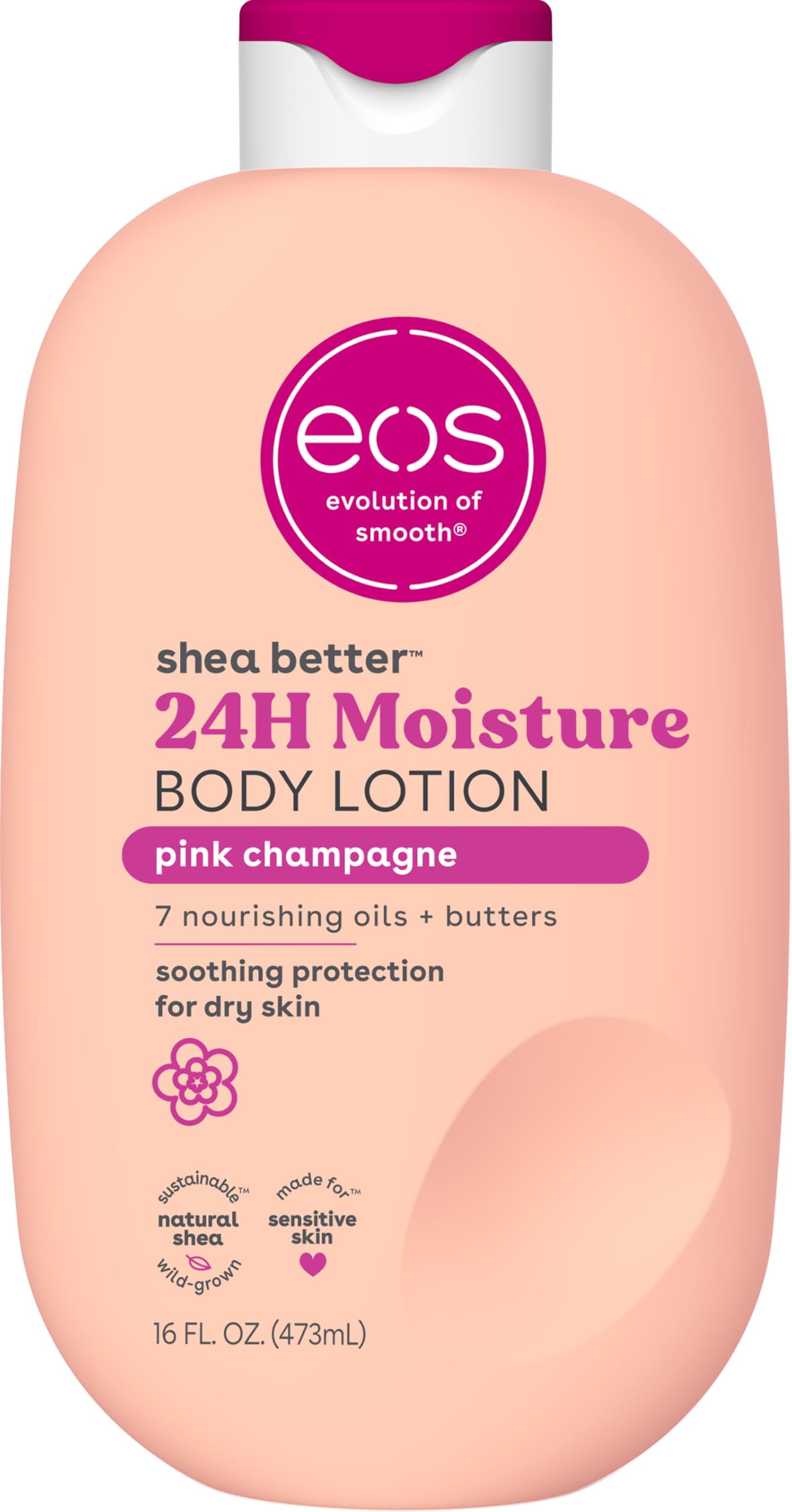eos Shea Better Body Lotion Pink Champagne, 24-Hour Moisture Skin Care, Lightweight & Non-Greasy