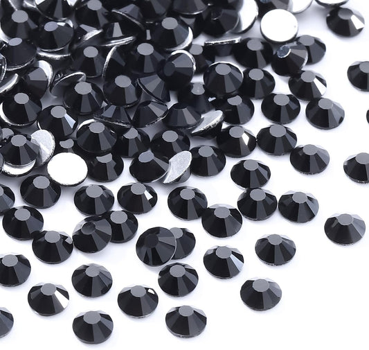 Black Flatback Rhinestones, Glass Rhinestones for Nail Art and Craft, Glue Fix, Loose Crystal