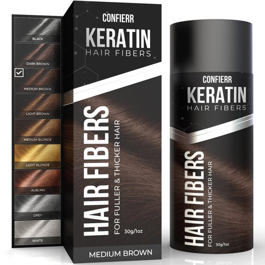 Keratin Hair Fibers for Men & Women - Fill In Fine or Thinning Hair, Instantly Thicker, Fuller Looking Hair (Medium Brown 30g)