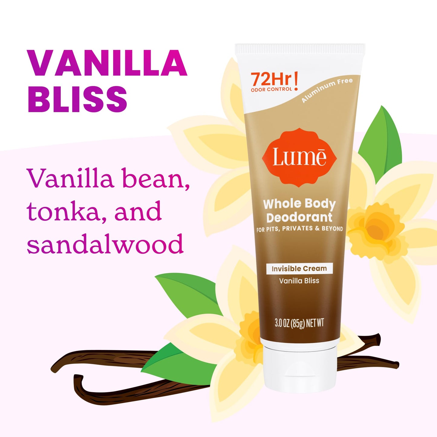Lume Whole Body Deodorant - Invisible Cream Tube - 72 Hour Odor Control - Doctor Developed