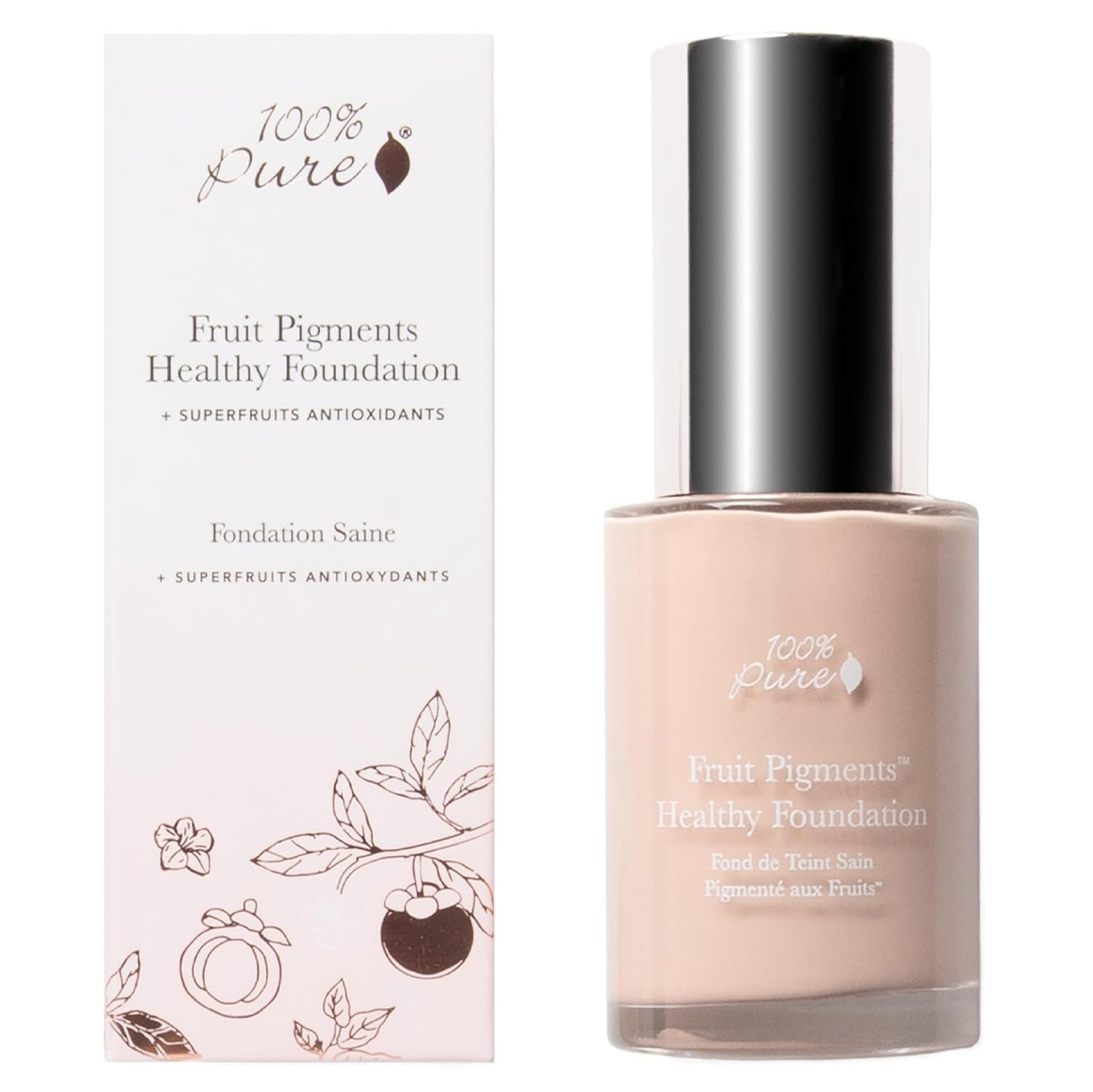 100% PURE Fruit Pigmented Healthy Foundation, Alpine Rose, Liquid Foundation Makeup, Anti-aging, Full Coverage, Matte Finish - 1 Fl Oz