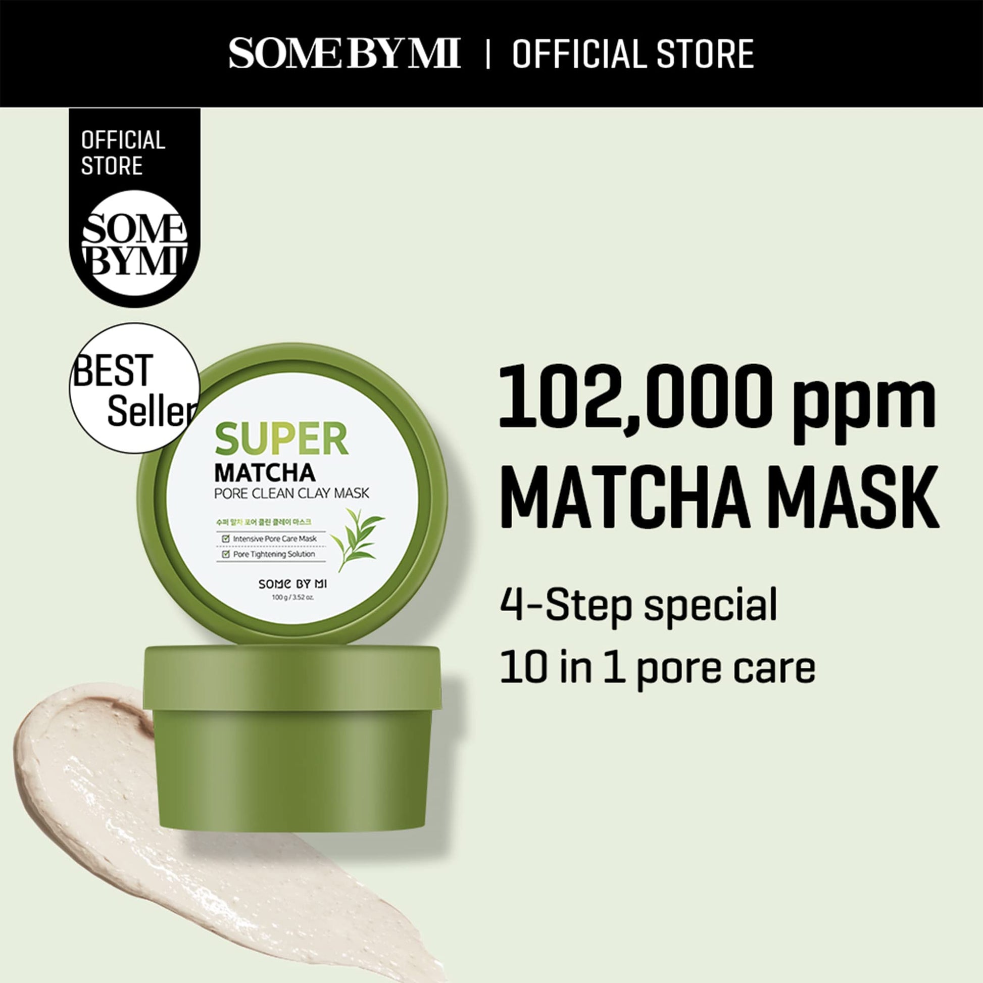 SOME BY MI Super Matcha Pore Clean Clay Mask - 3.52Oz, 100g - Made from Match Water for Sensitive