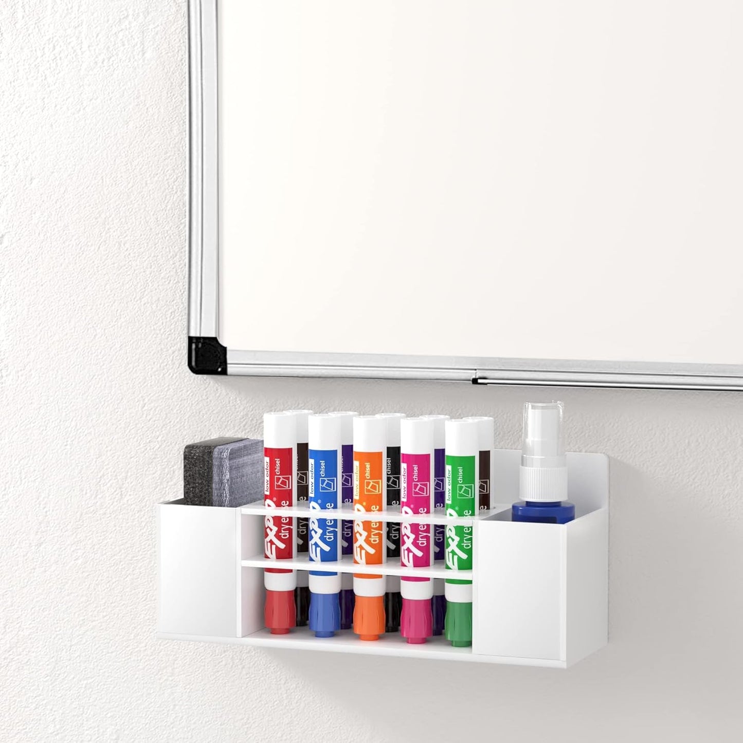 HBlife 2 Pcs Acrylic Magnetic Dry Erase Marker Holder for Whiteboard, Wall Mount 10 Slots Magnet Pen Pencil Holder for Fridge Refrigerator, Locker Organizer Accessories for Classroom Office, White