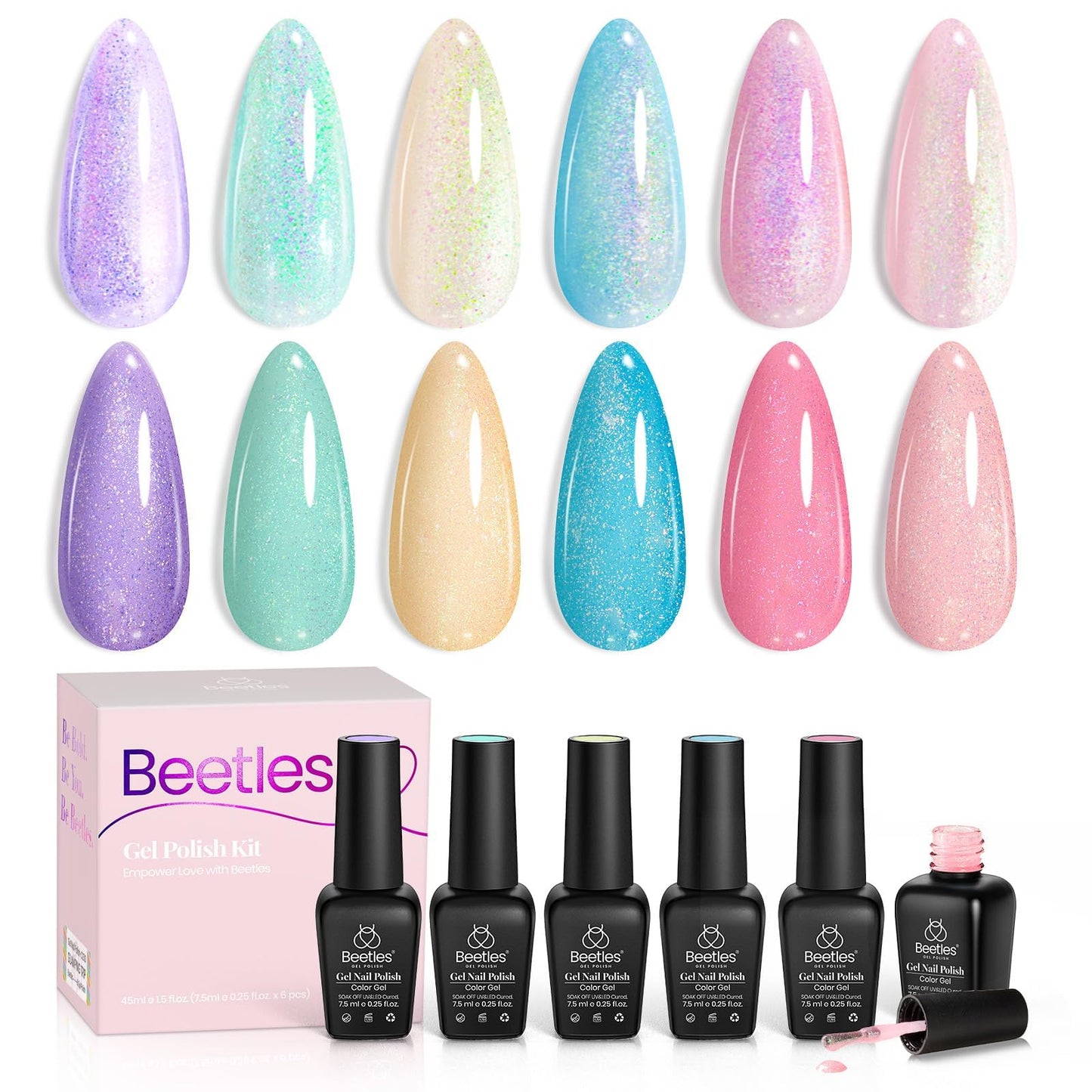 Beetles Glitter Gel Nail Polish Set 6 Colors Sparkle Gel Polish Kit