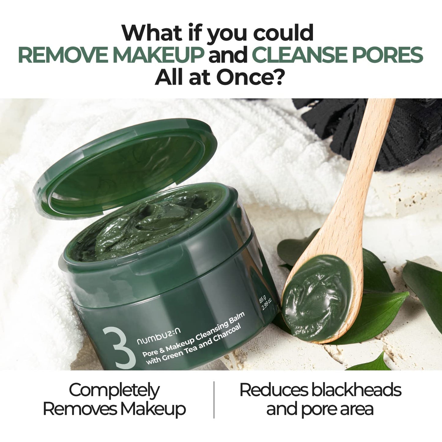 numbuzin No.3 Pore & Makeup Cleansing Balm with Green Tea and Charcoal | Quick & Easy Cleansing