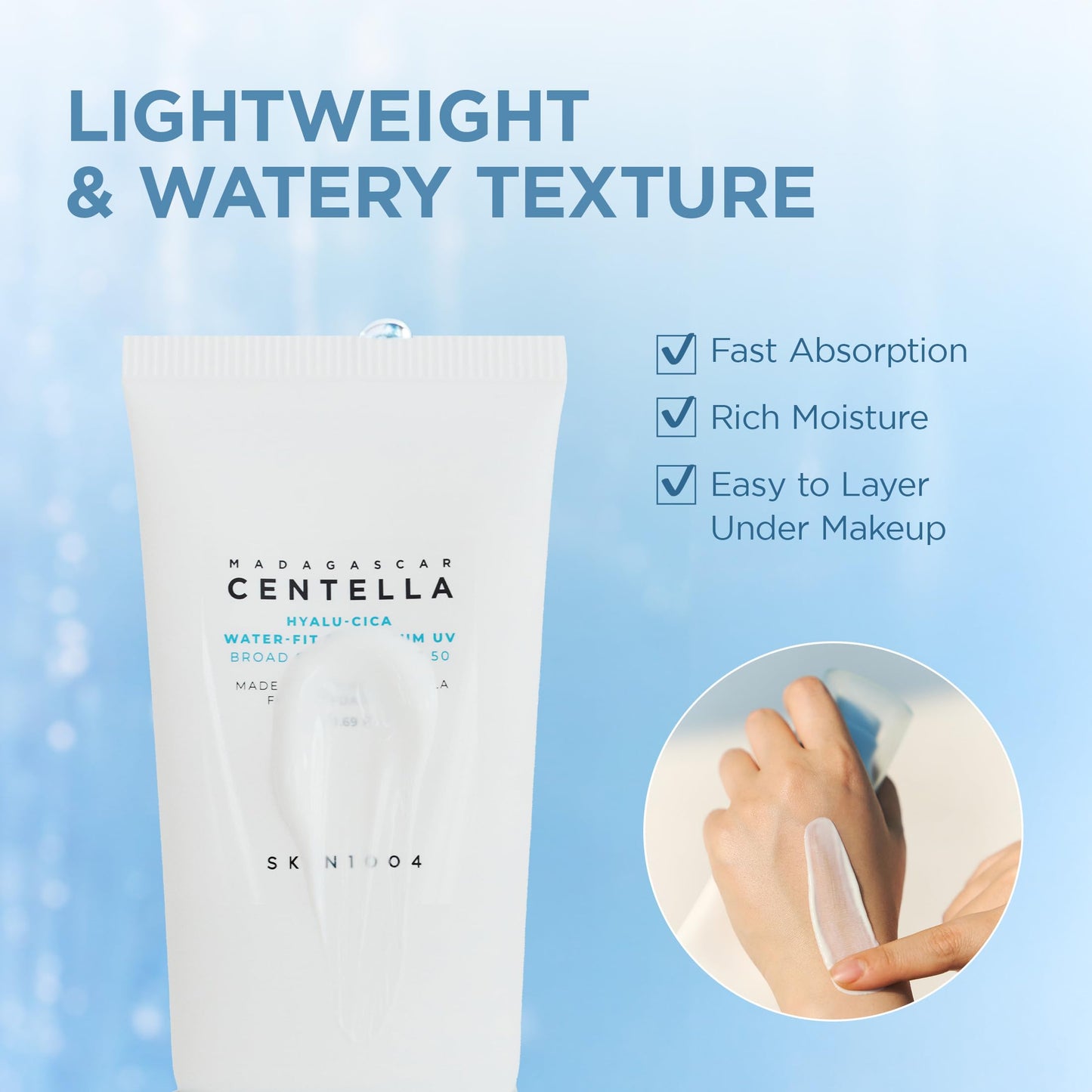 SKIN1004 Centella Hyalu-Cica Water-Fit Sun Serum UV, Korean Sunscreen SPF 50, Centella Sunscreen