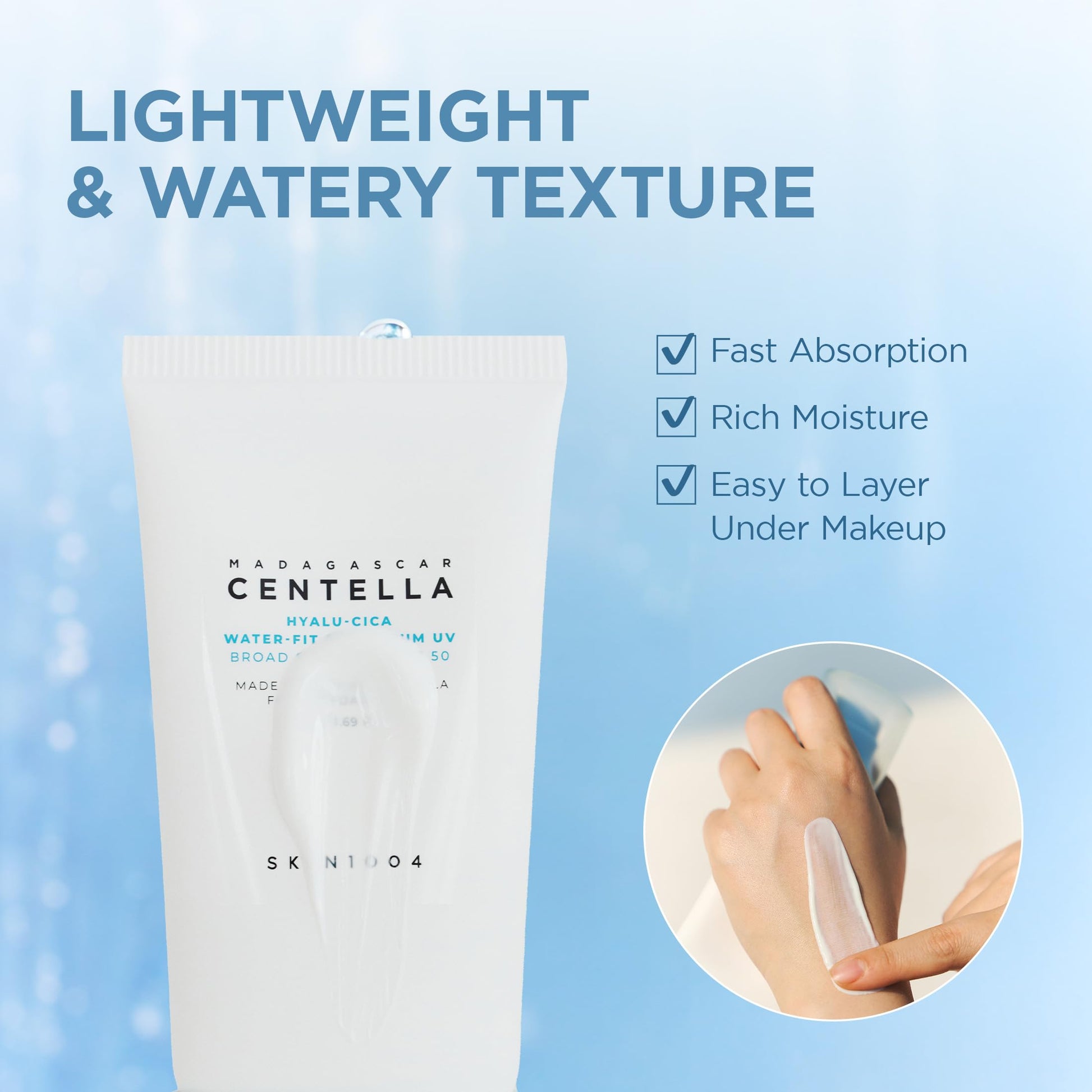 SKIN1004 Centella Hyalu-Cica Water-Fit Sun Serum UV, Korean Sunscreen SPF 50, Centella Sunscreen