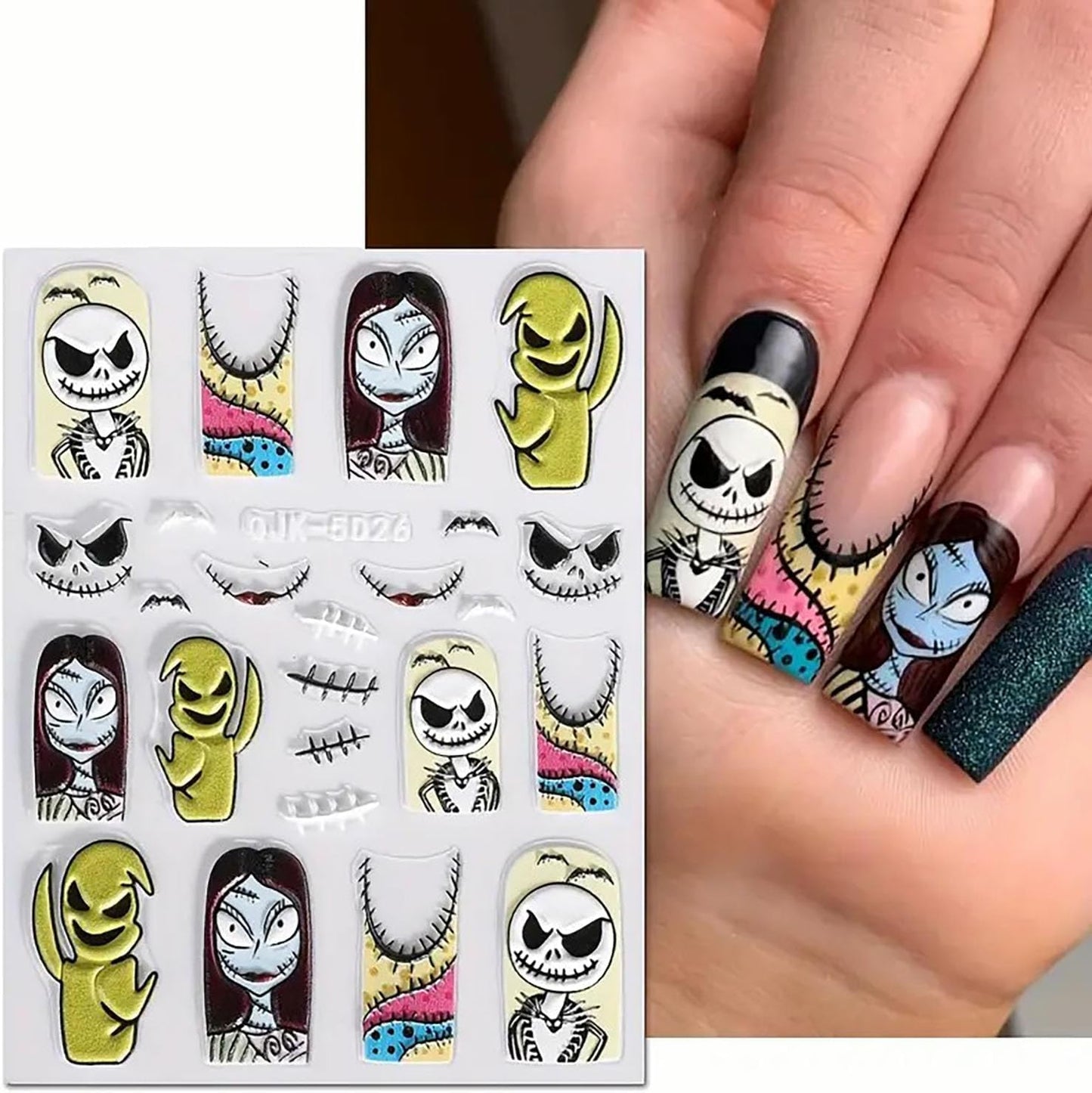 3 Sheets Halloween Nail Art Stickers Decals Pink Skull Spider Web Sugar Skull Nail Decoration 3D Self-Adhesive Nightmare Christmas Stickers for Women Girls