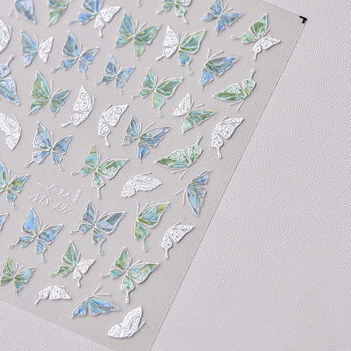 1Sheet Aurora Butterfly Nail Stickers 5D Embossed Butterfly Nails Art Decals Laser Butterflies Nails Designs Summer Nail Decals Cute Shiny Nail Sticker for Women Manicure Decoration